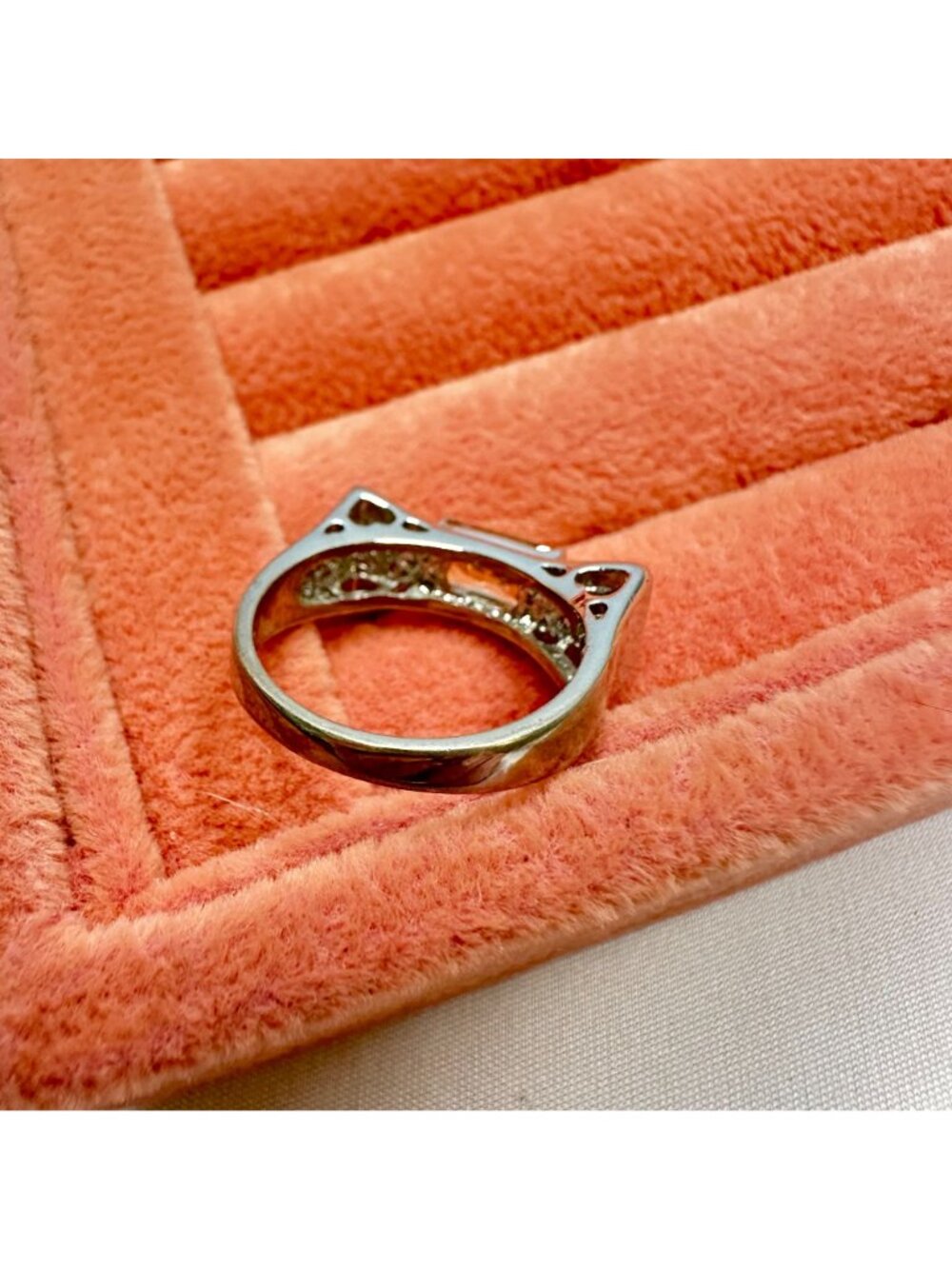 Bow-Style Champagne & Clear Cubic Zirconia Silver-Tone Ring Size 7 - Picture 9 of 16